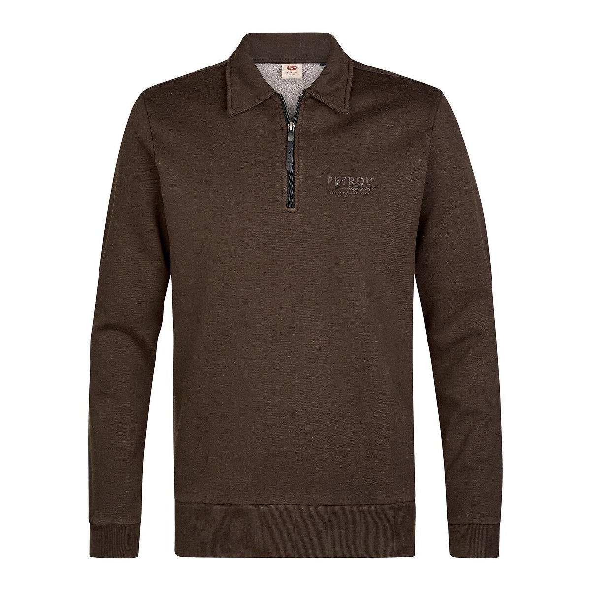 Zipped Polo Collar Sweatshirt chocolate, PETROL INDUSTRIES