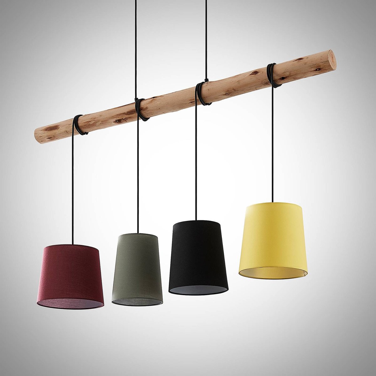 Suspension en bois moderne, Moskau rouge, gris, noir, jaune, bois clair, LINDBY