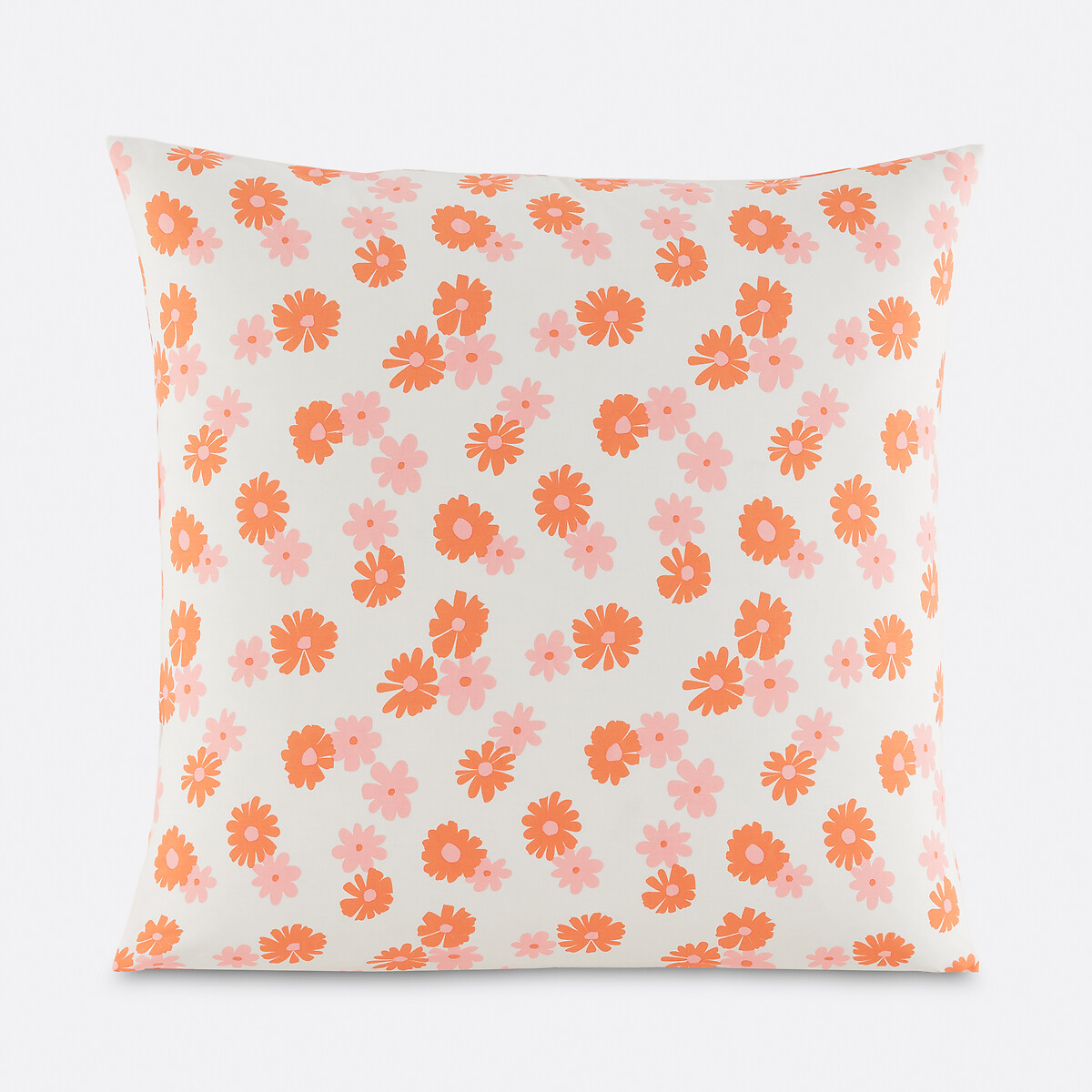 Parure de lit enfant 50% coton recyclé, taie carrée, MARGUERITES orange/rose, LA REDOUTE INTERIEURS