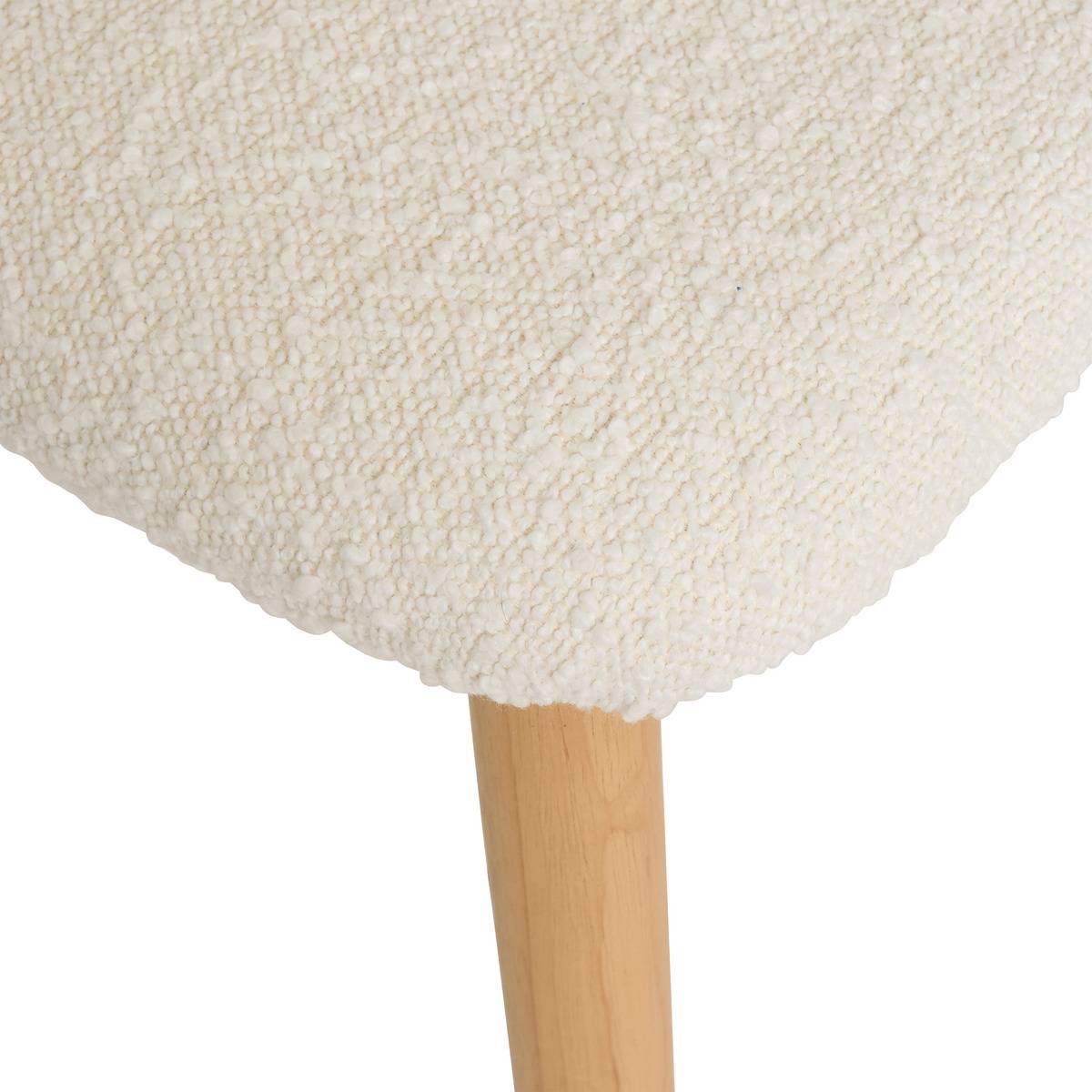 Lot de 2 chaises tissu bouclette bois d’hévéa SARI blanc bois, ATMOSPHERA