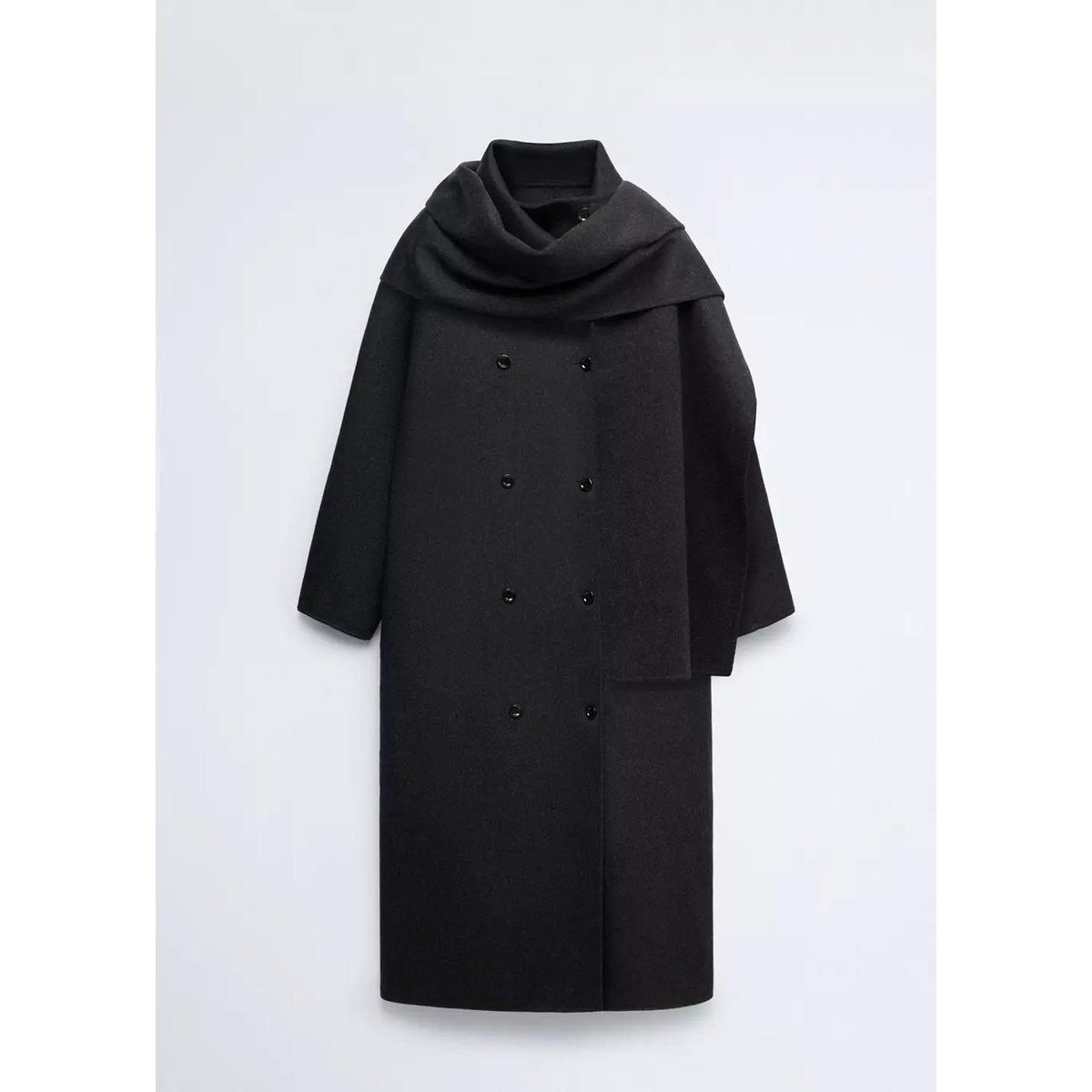 Manteau laine écharpe amovible gris chiné foncé, MANGO
