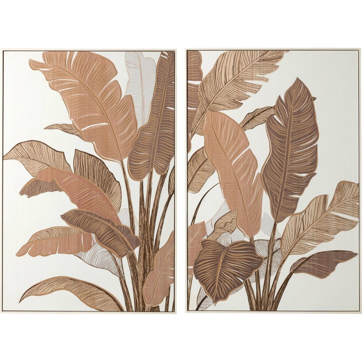 Décoration murale sculptée en pin, Lot de 2 marron et blanc cassé, RECOLLECTION