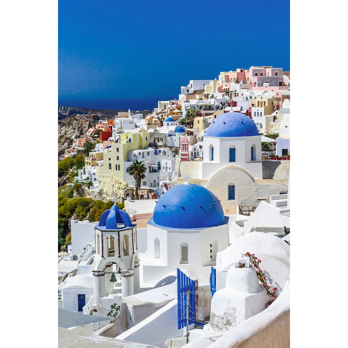Tableau dôme bleu sur les cyclades tableau alu dibond, HEXOA