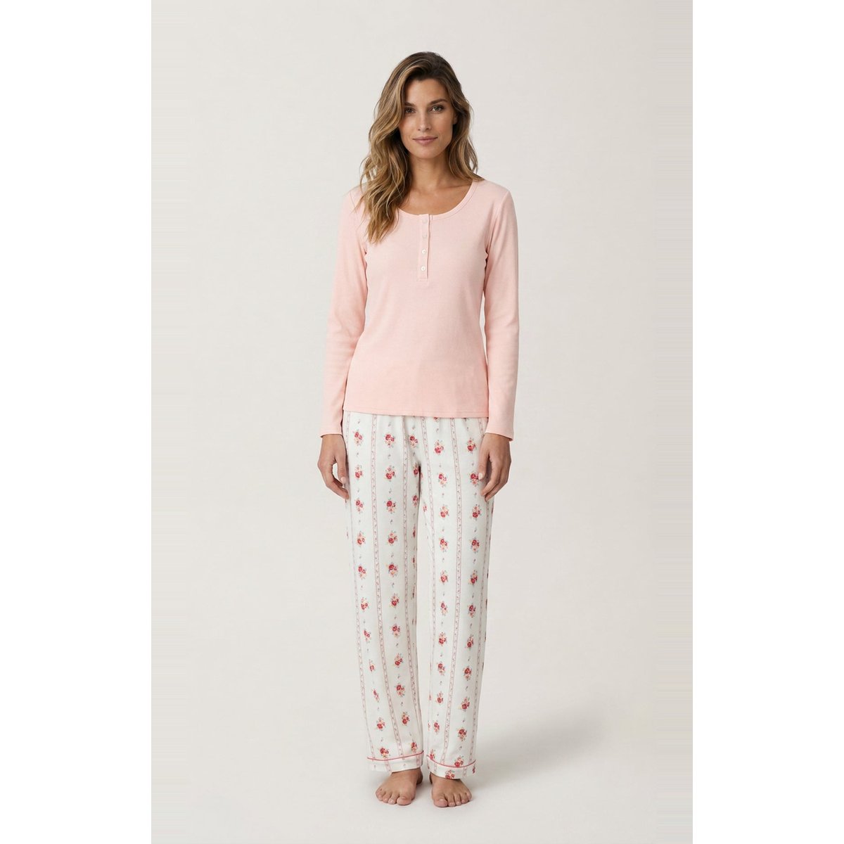 Tee-shirt manches longues en jersey de coton et modal couleur unie Magnolia rose, ARTHUR