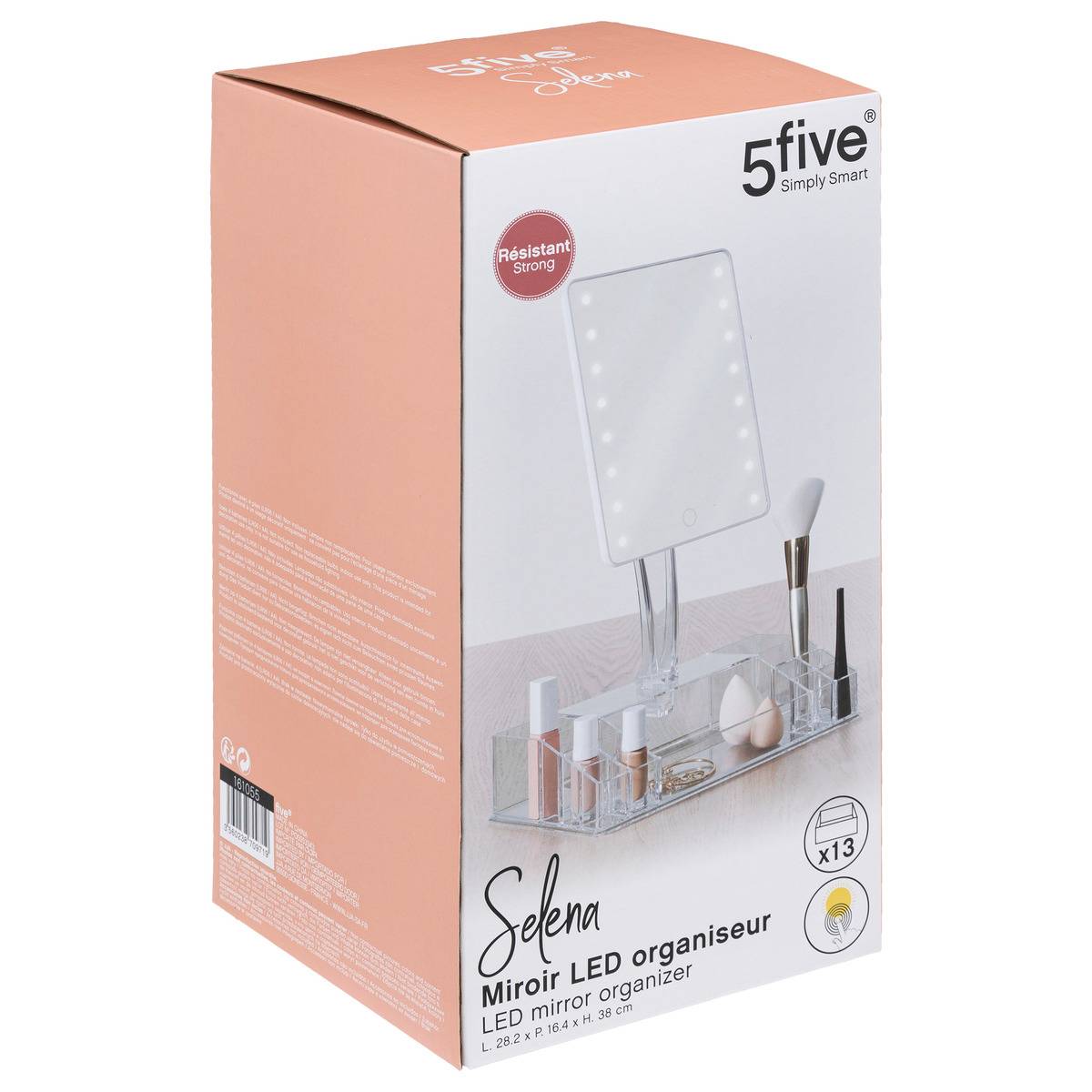 Miroir LED 14 compartiments de rangement SELENA argent, 5FIVE SIMPLY SMART