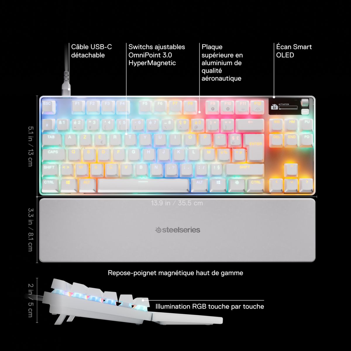 Clavier gamer Apex Pro TKL Gen 3 FR Blanc couleur unique, STEELSERIES
