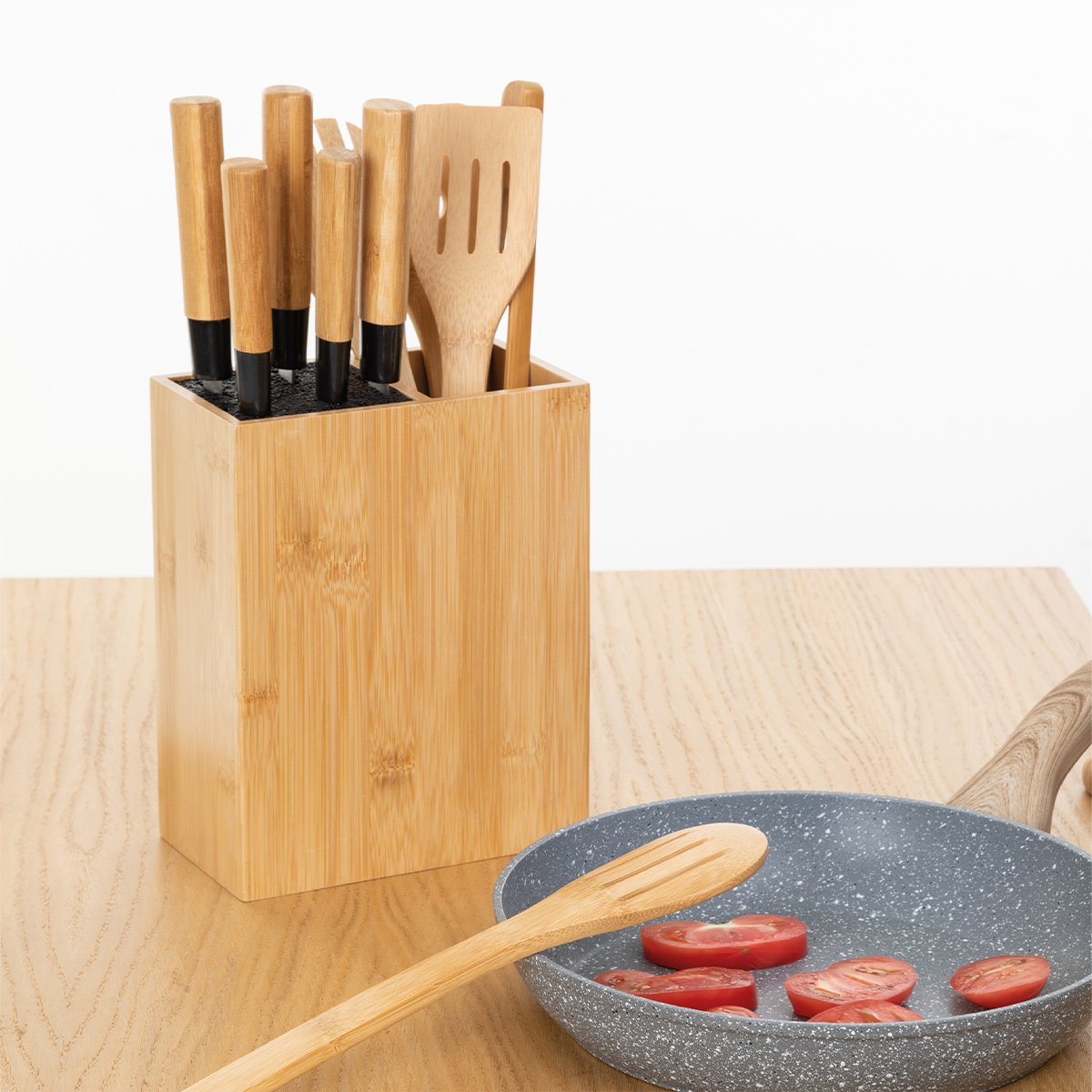 Bloc 5 couteaux & 5 ustensiles manche BLACK BAMBOO beige, 5FIVE SIMPLY SMART
