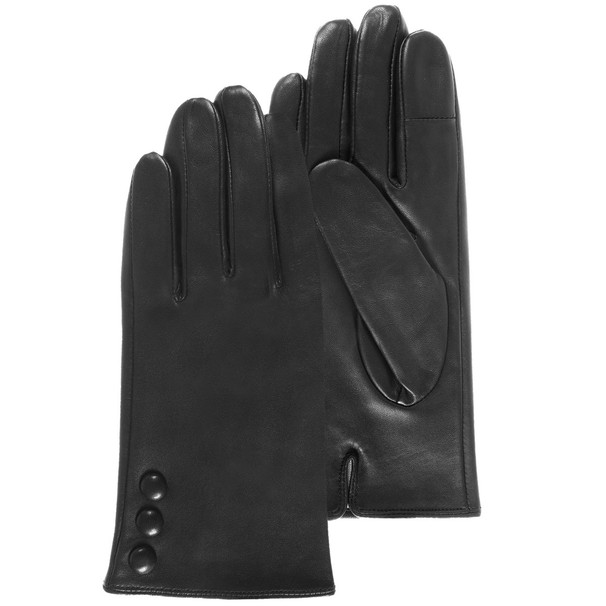 Gants tactiles en cuir d'agneau pleine fleur - doublés soie noir, ISOTONER