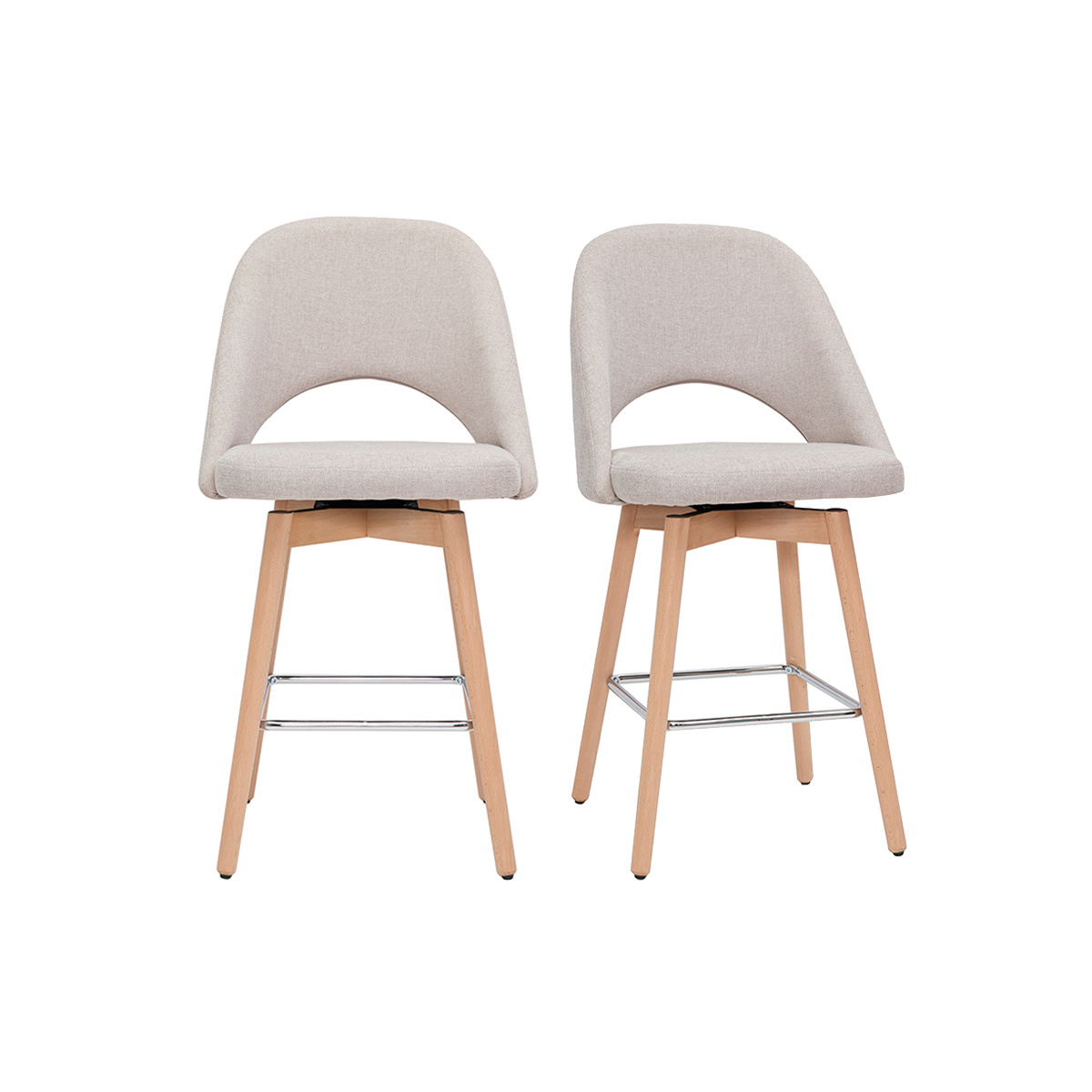 Tabourets de bar scandinaves en tissu velours côtelé vert kaki et hévéa massif 65 cm (lot de 2) COSETTE beige, MILIBOO