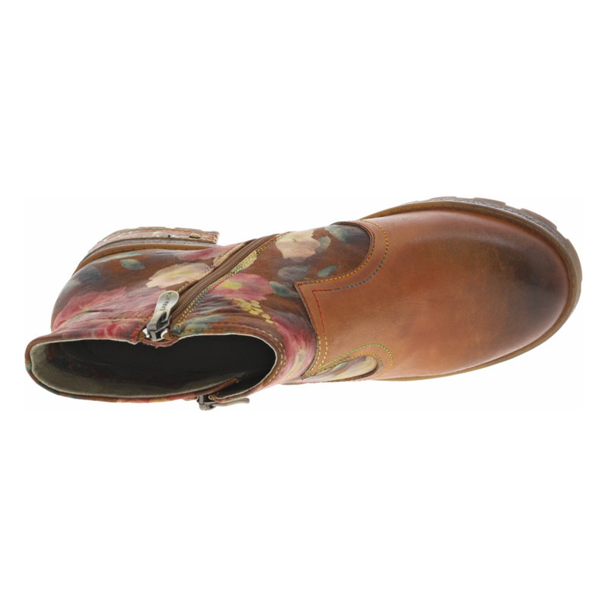 Boots en cuir camel à talon décroché bas avec des fermetures zippées camel, LAURA VITA