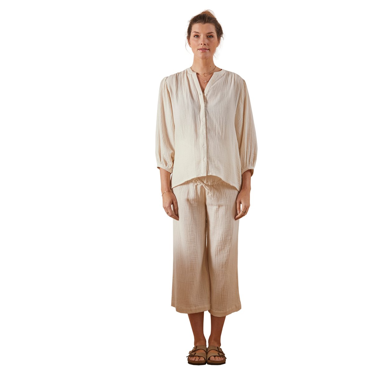 Ensemble 2 pièces homewear grossesse et allaitement beige, VERTBAUDET