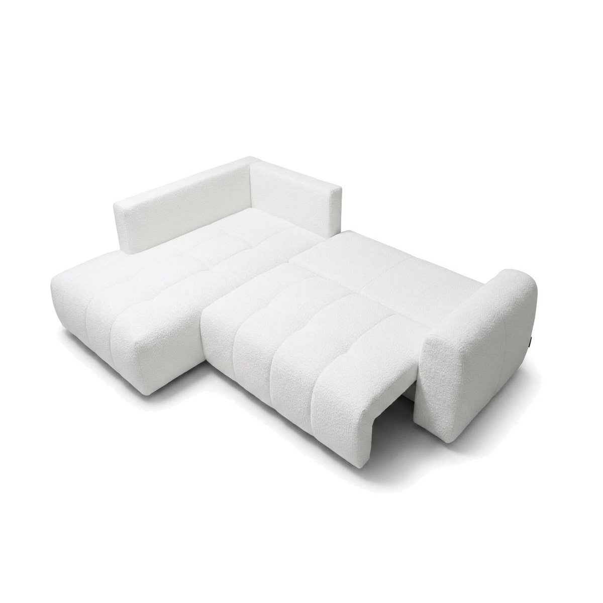 Canapé d'angle convertible 4 places en tissu bouclette, ROXELANE blanc, BOBOCHIC