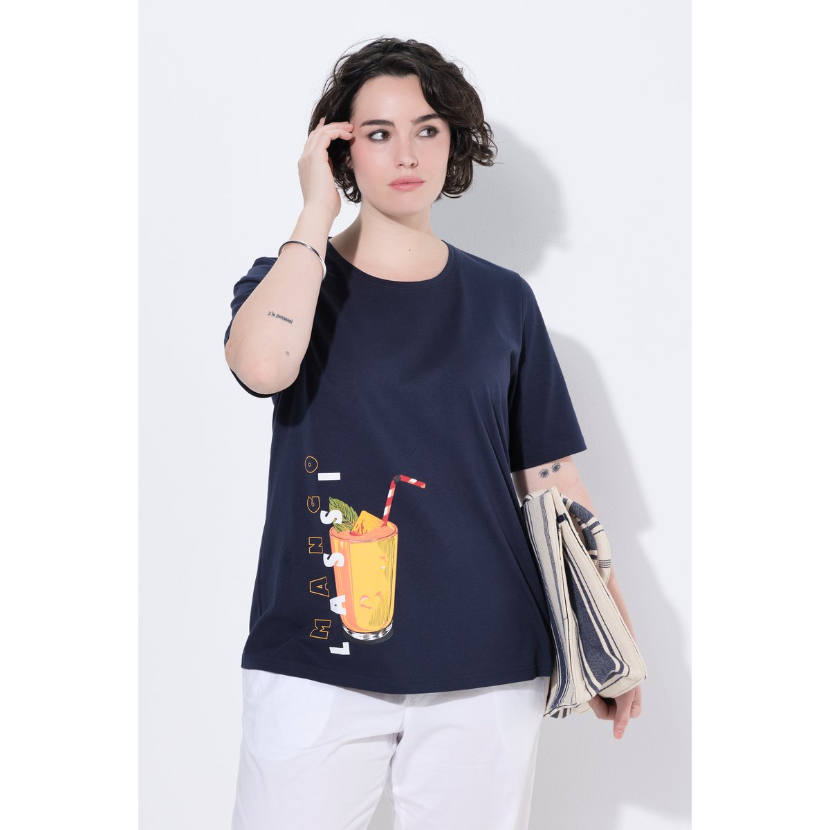 T-shirt motif smoothie, coupe Classic Fit marine, ULLA POPKEN