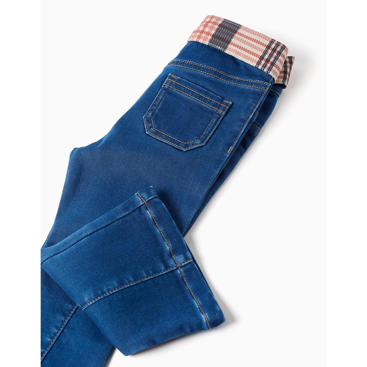 Jean évasé avec poches et ceinture à carreaux bleu, ZIPPY