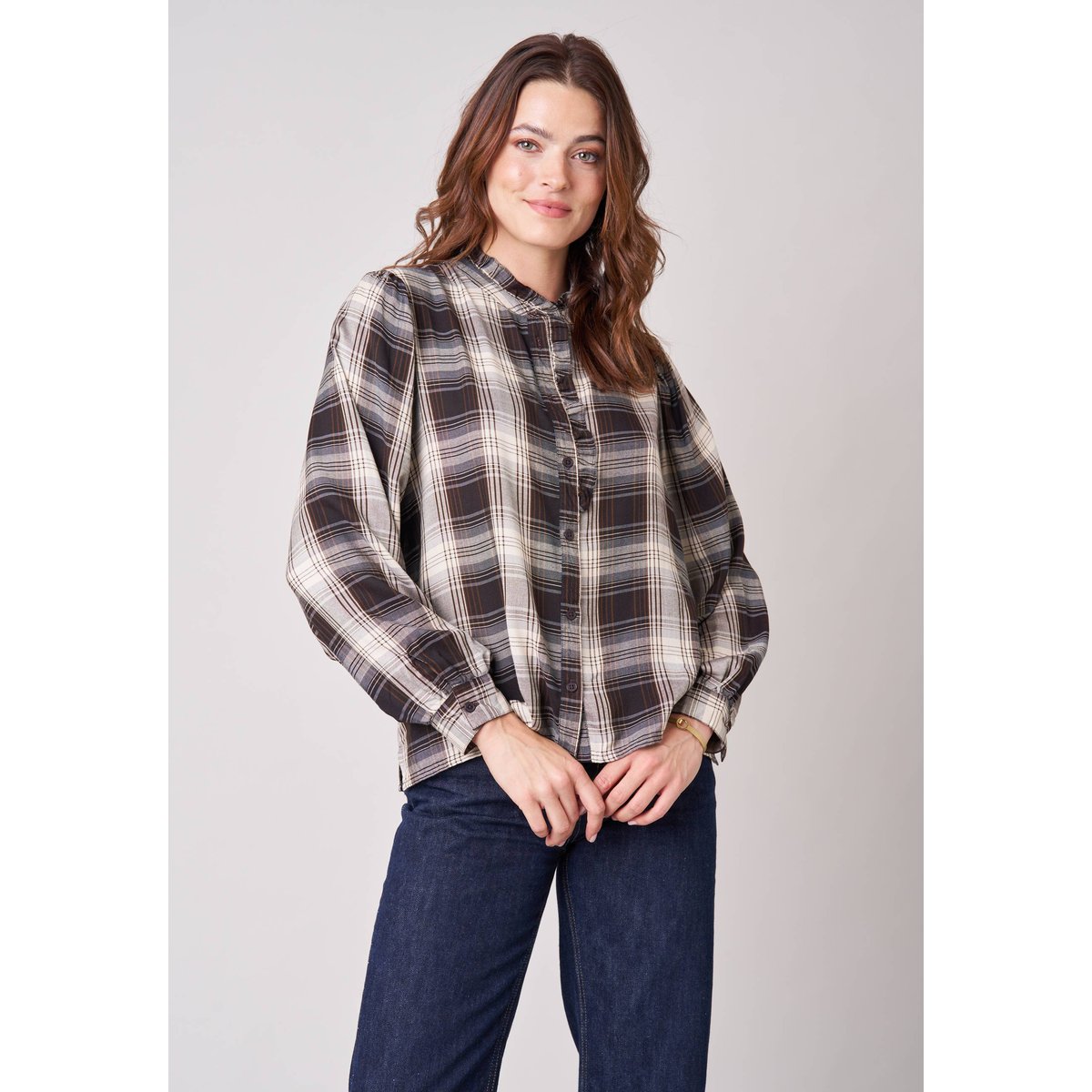 Chemise femme à carreaux en 100% coton FANETTE brown, DEELUXE