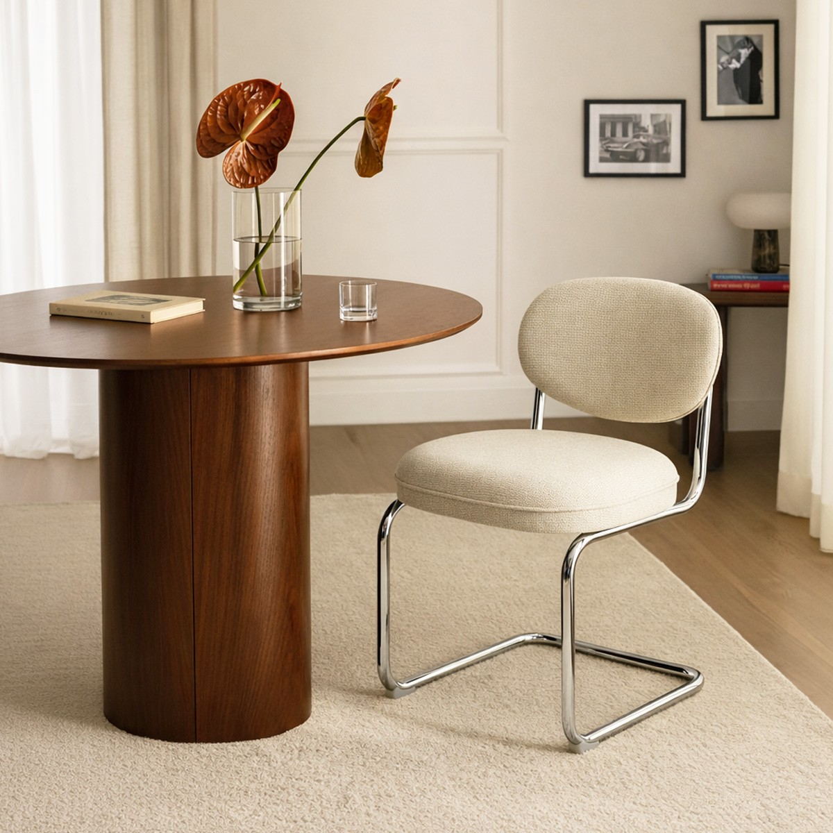 Lot de 2 chaises de salle à manger chromées en tissu chenille - LOU beige, HOMIFAB
