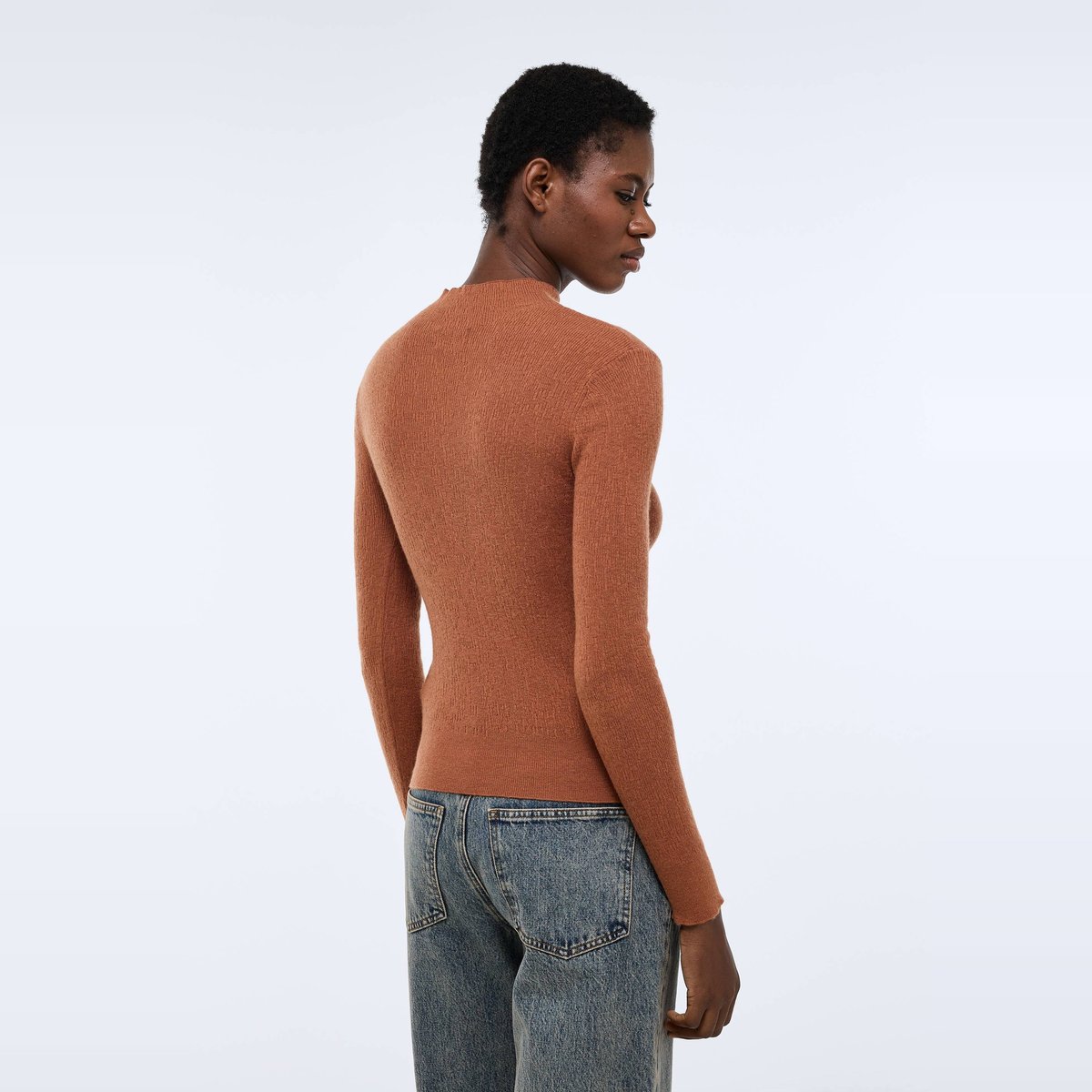 Pull fin à col montant en maille fantaisie ginger, MONOPRIX
