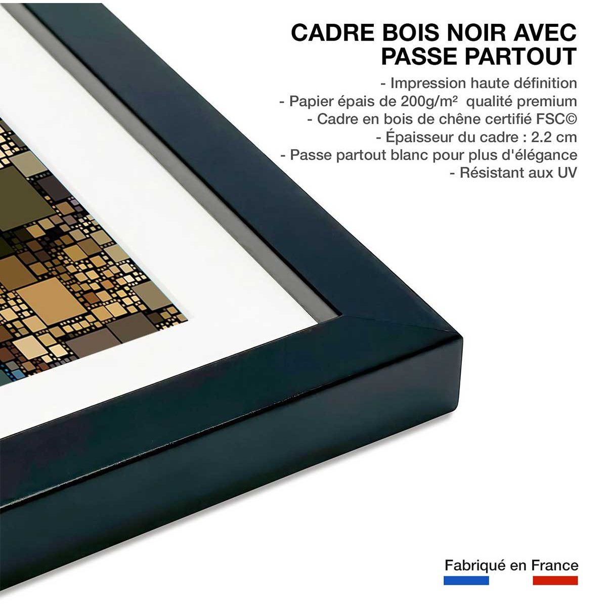 Affiche vitraux sagrada familia affiche + cadre en bois - noir, HEXOA