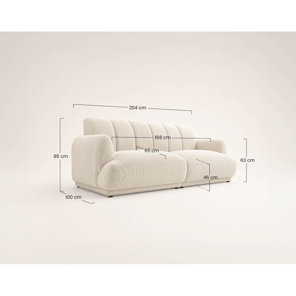 Luigi - Canapé droit 3 places en velours côtelé gris, BEST MOBILIER