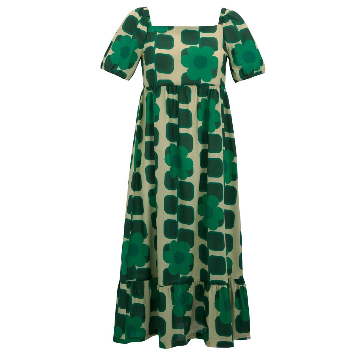 Robe mi-longue d'été motif/style fleur géante et carré ORLA KIELY vert, REGATTA