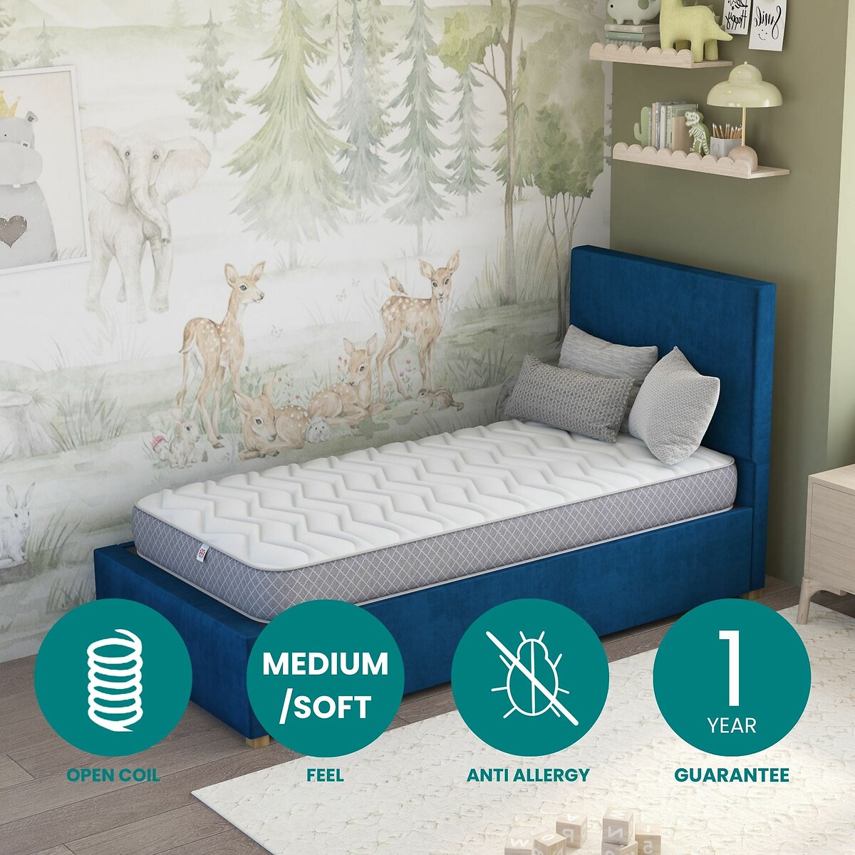 Kids Anti Allergy Sprung Mattress with OEKO-TEX Fabric white, ASPIRE