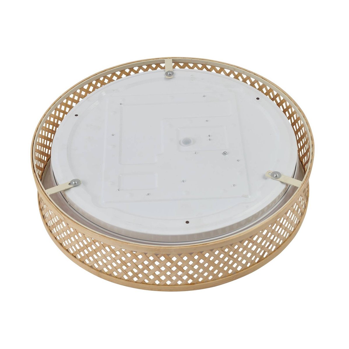 Plafonnier en bambou moderneLED, Eilif bois clair, blanc, LINDBY