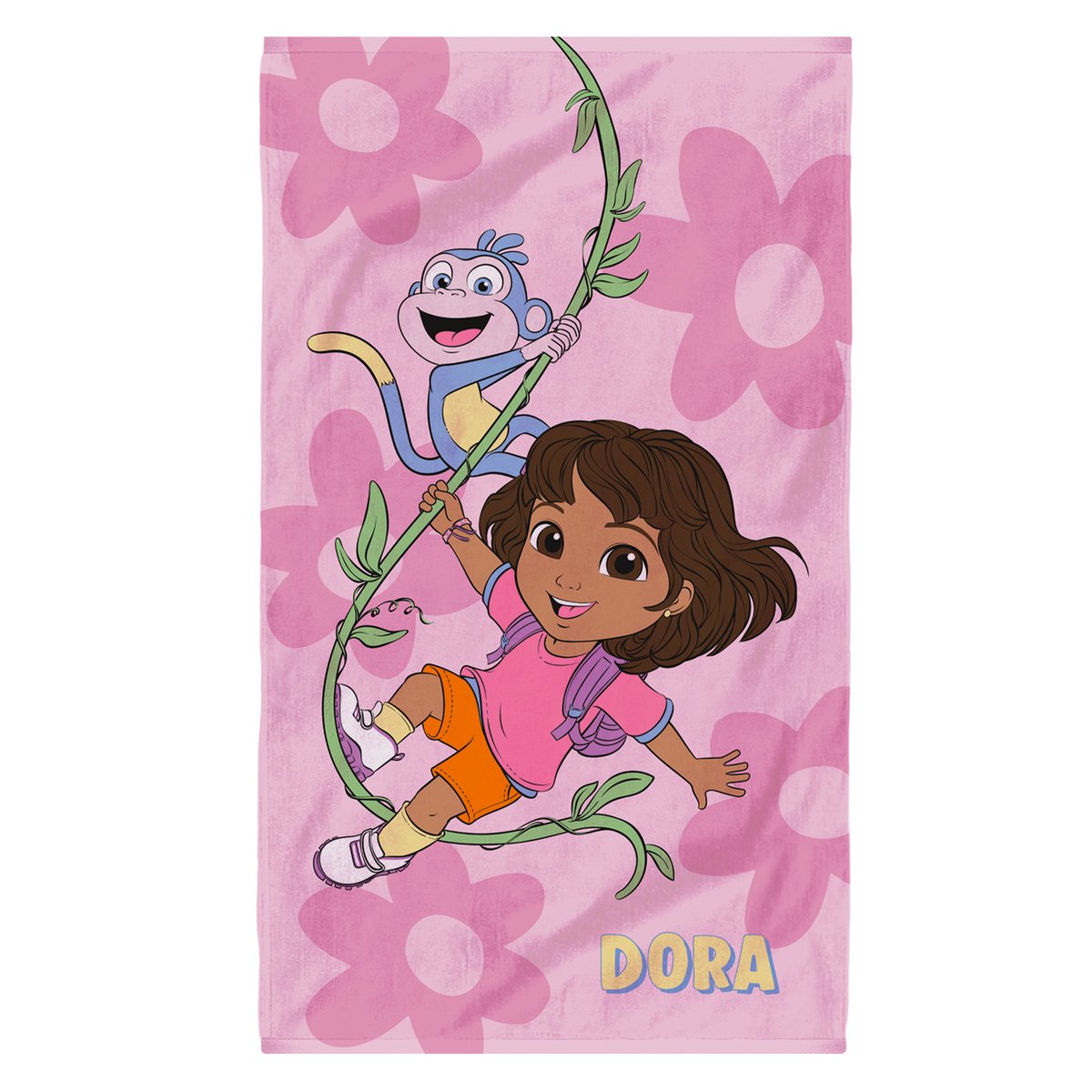 Drap de plage et de bain imprimé 100% coton, DORA FLOWER rose, OMYDREAM