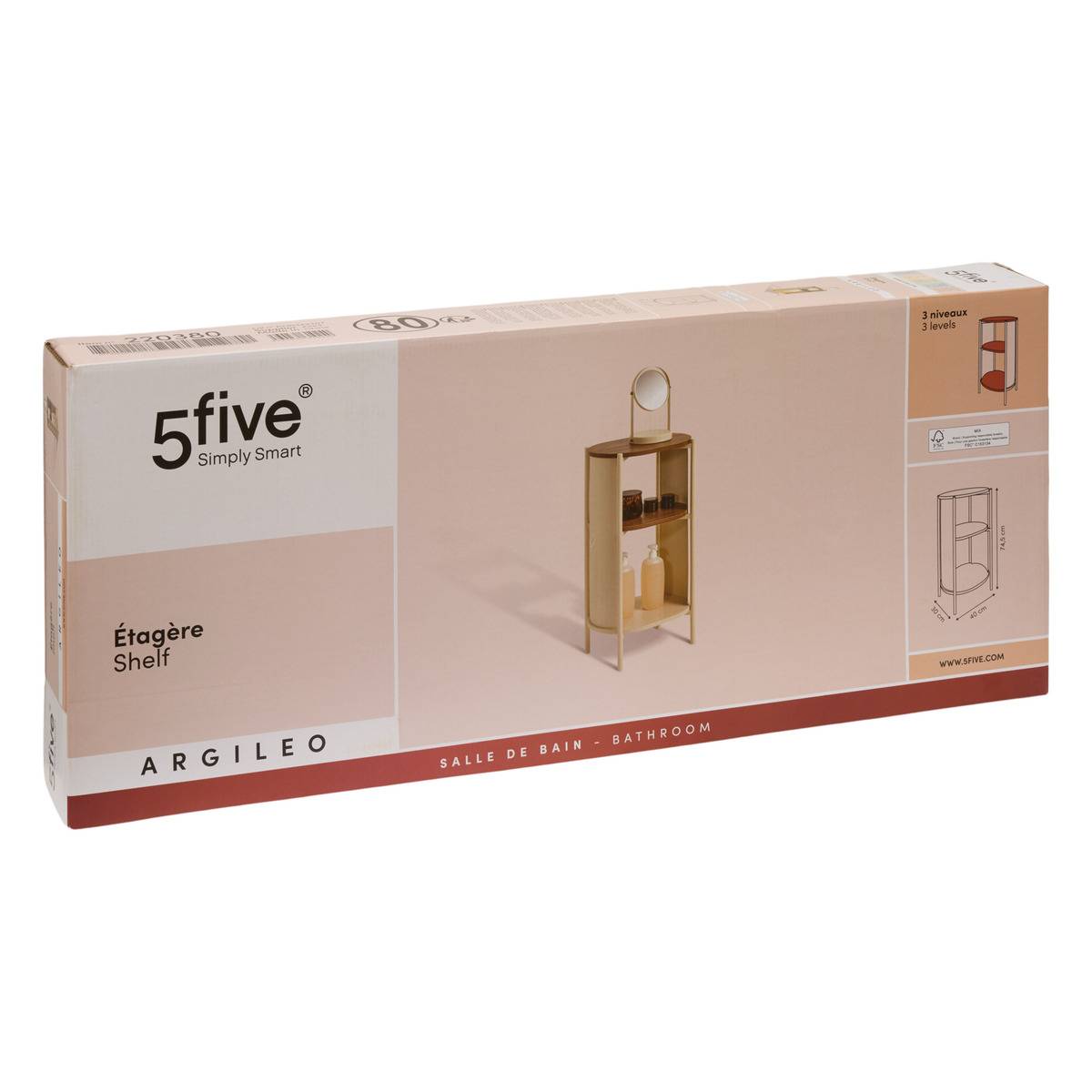 Étagère de salle de bain rectangulaire ARGILEO blanc, 5FIVE SIMPLY SMART