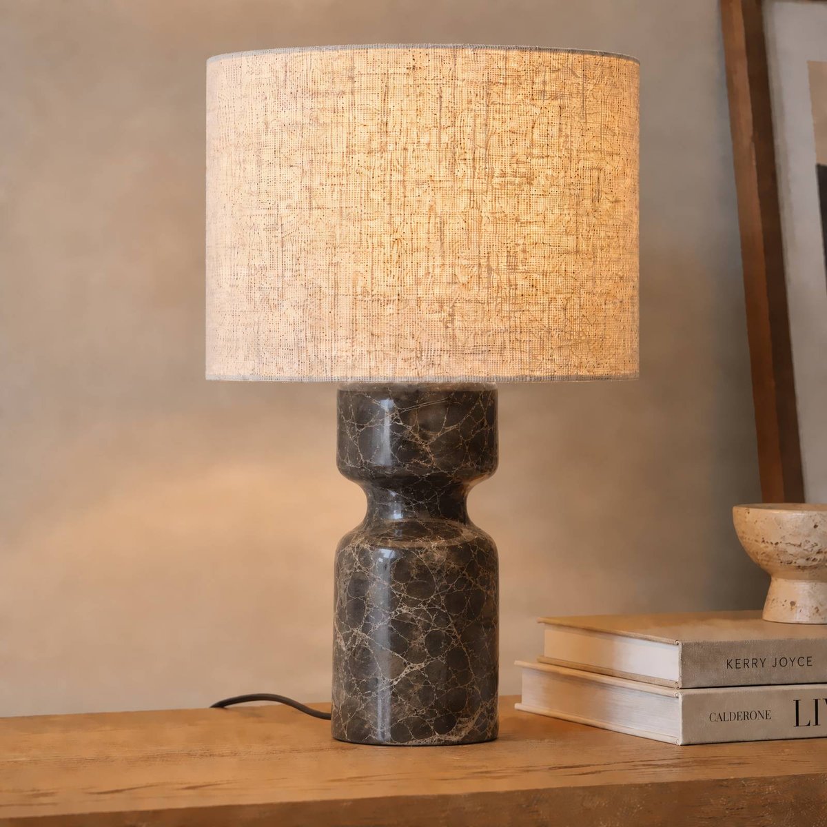 Lampe à poser en textile moderne, Marcella marron, crème, LUCANDE