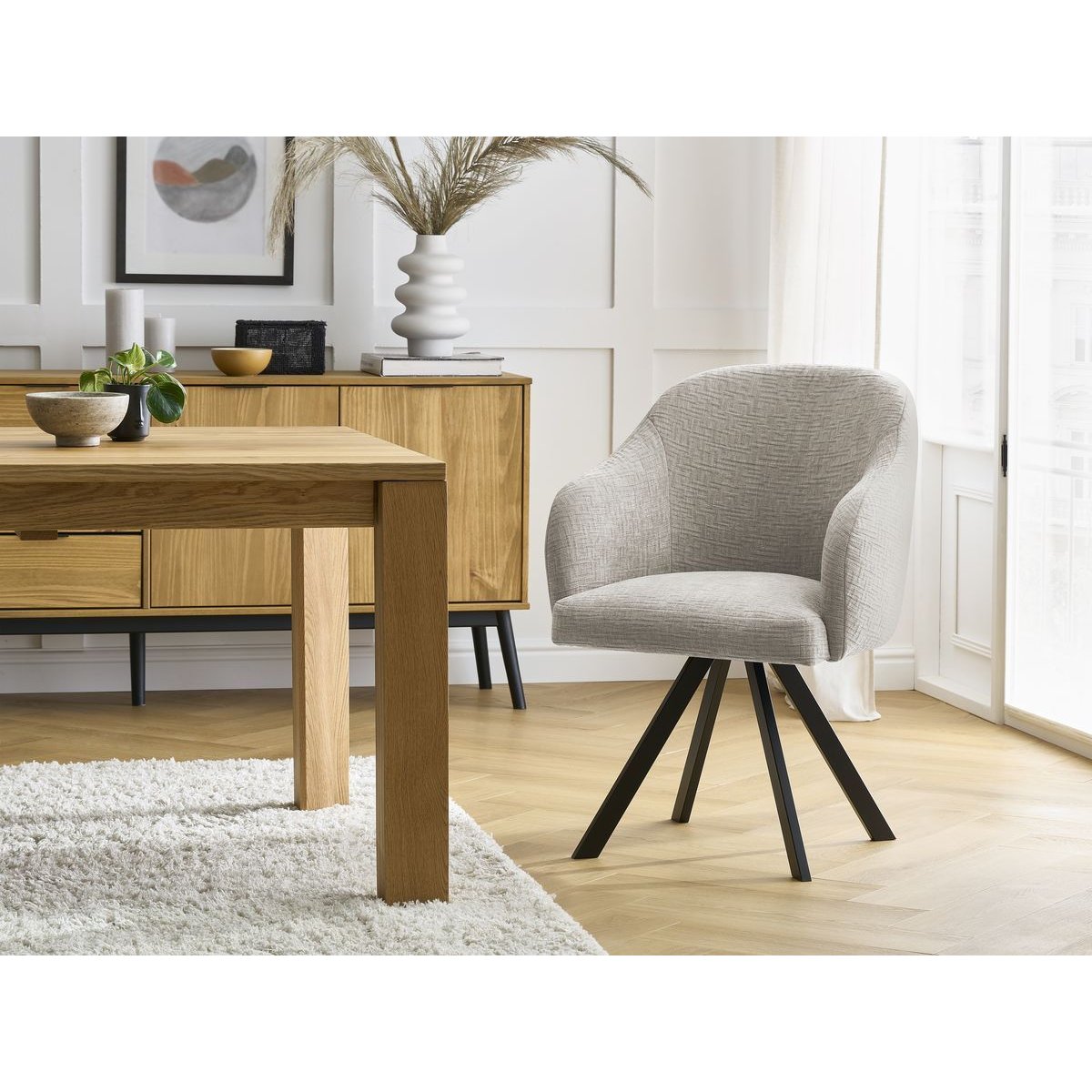 Lot de 2 chaises tissu texturé, SOPHIE beige, BOBOCHIC