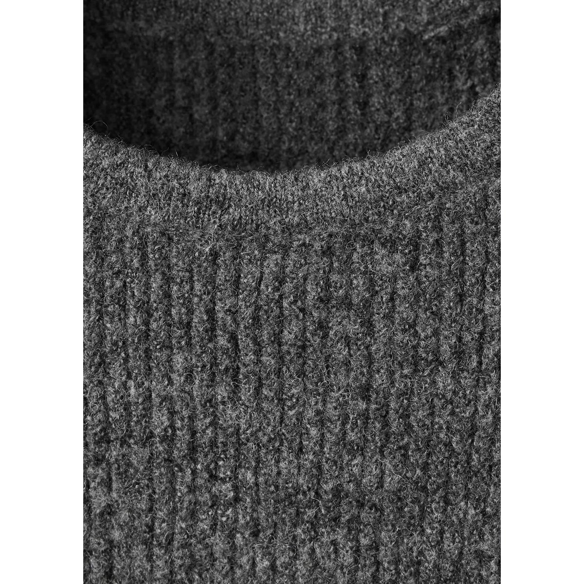 Pull péplum maille côtelée gris chiné foncé, MANGO