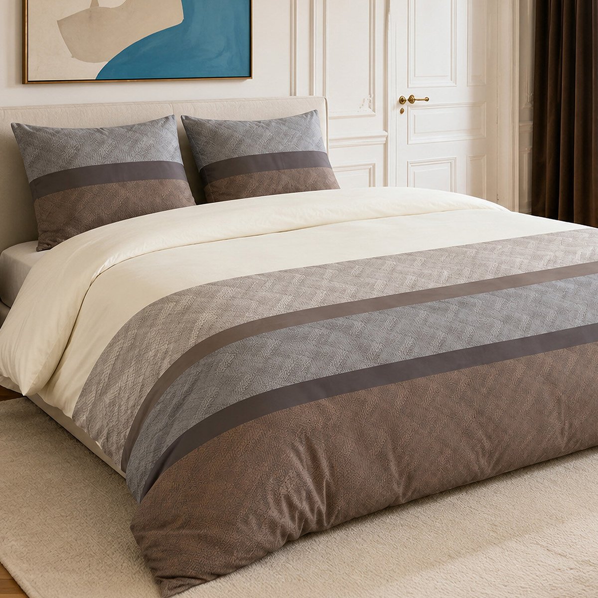 Parure de lit en percale de coton rayures larges horizontales, TERIX multicolore, ATELIER DU COTON