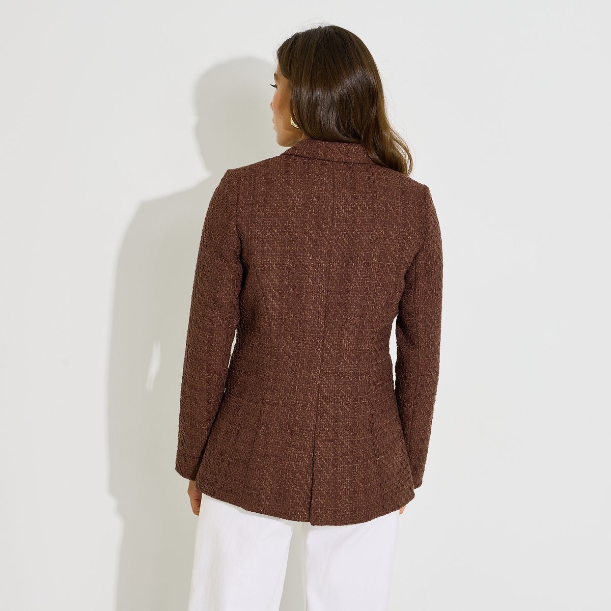Veste blazer en tweed col tailleur marron, GRAIN DE MALICE