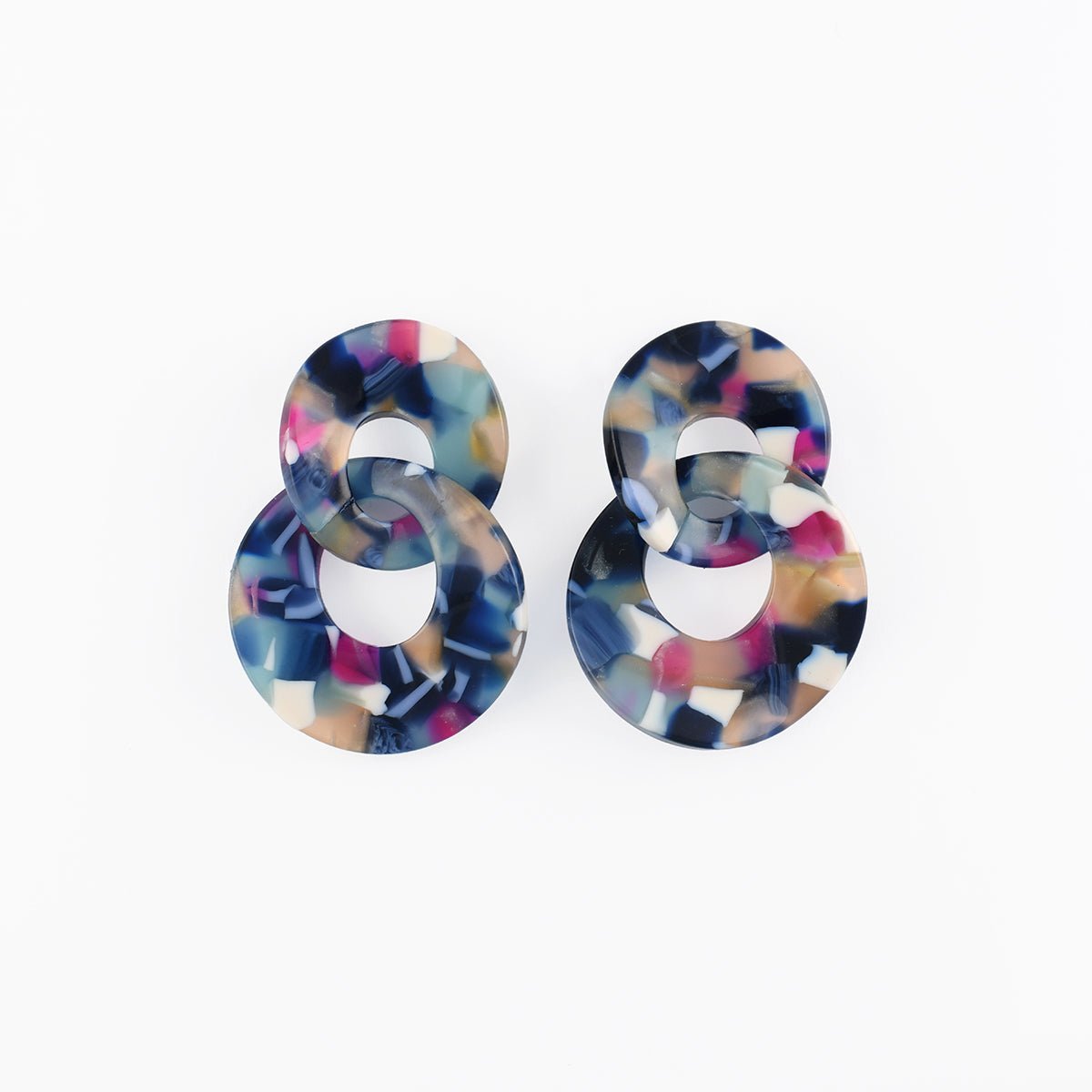 Boucles d'oreilles double cercle en résine bleue bleu, BALABOOSTE