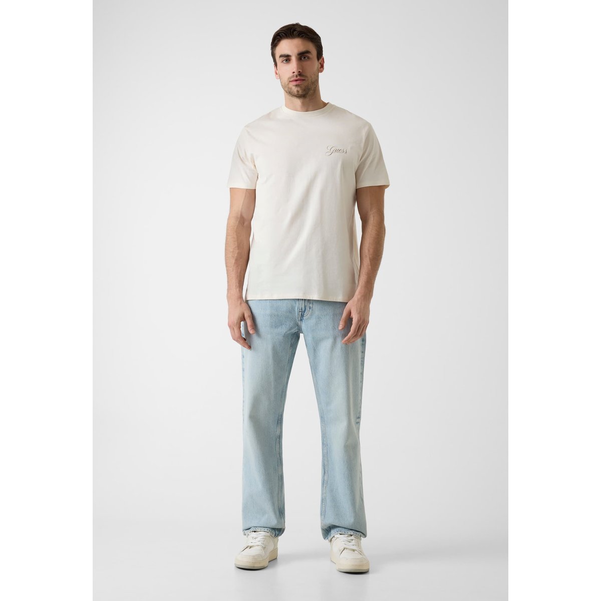 T-Shirt Avec Logo Imprimé crème, GUESS
