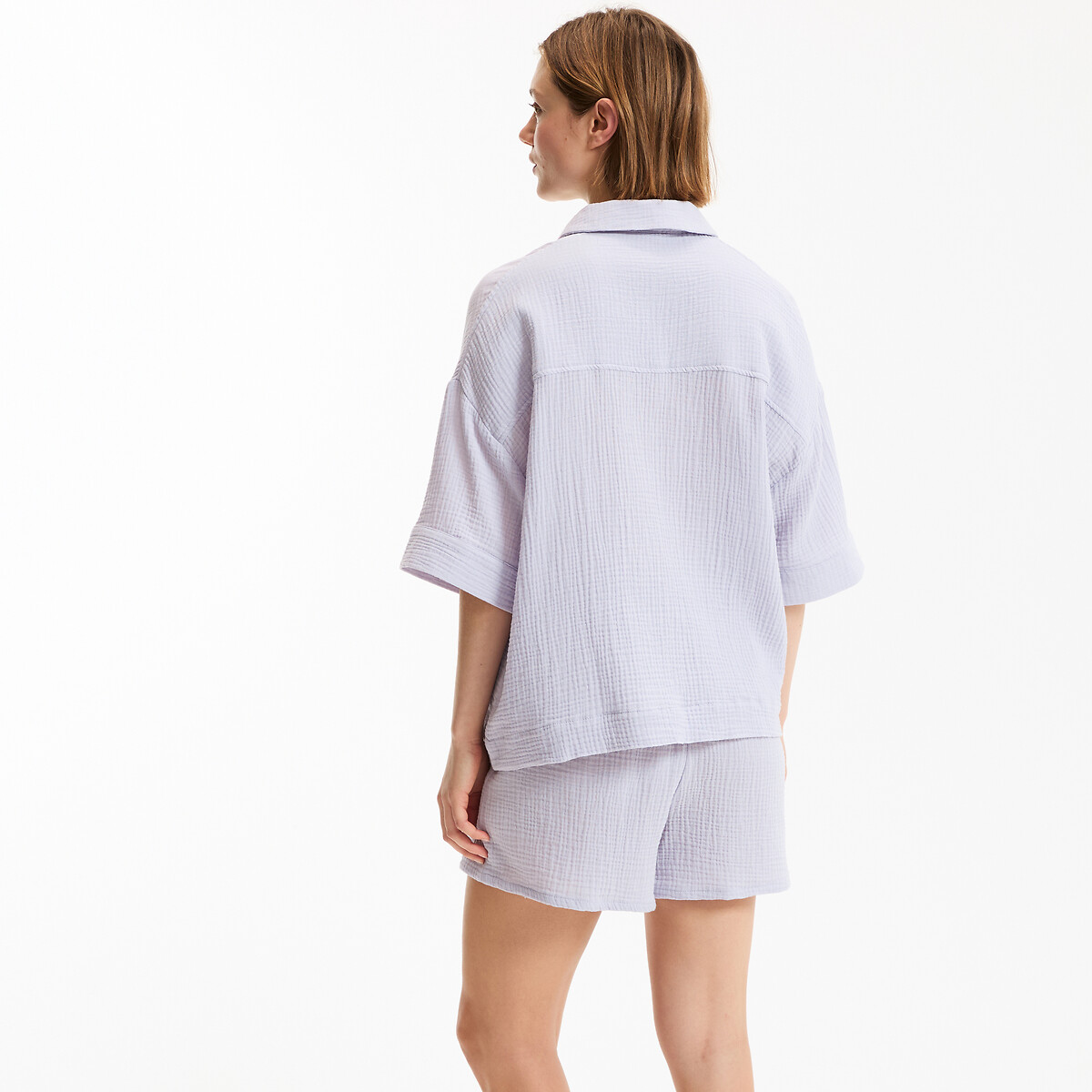 Pyjashort en gaze de coton, Signature MARGOT lilas, LA REDOUTE COLLECTIONS