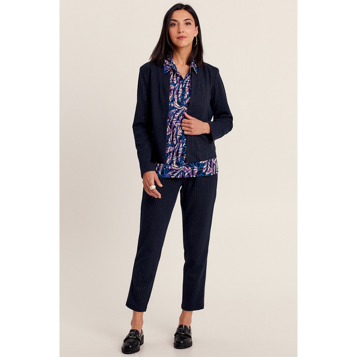 Veste ajustée col châle bleu marine, BREAL