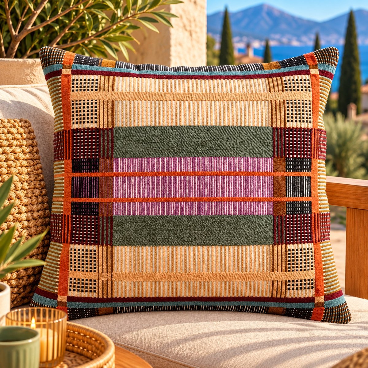 Coussin brodé Échappée Estivale multico, EDEN