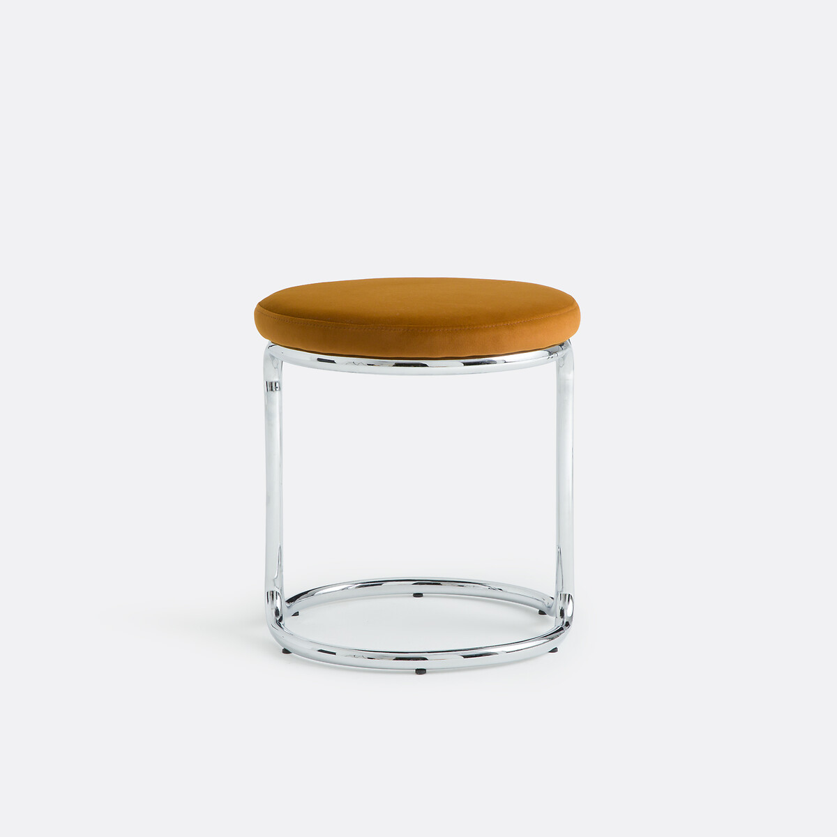 Tabouret bas en velours ras et métal acier chromé, ROYA chrome, LA REDOUTE INTERIEURS