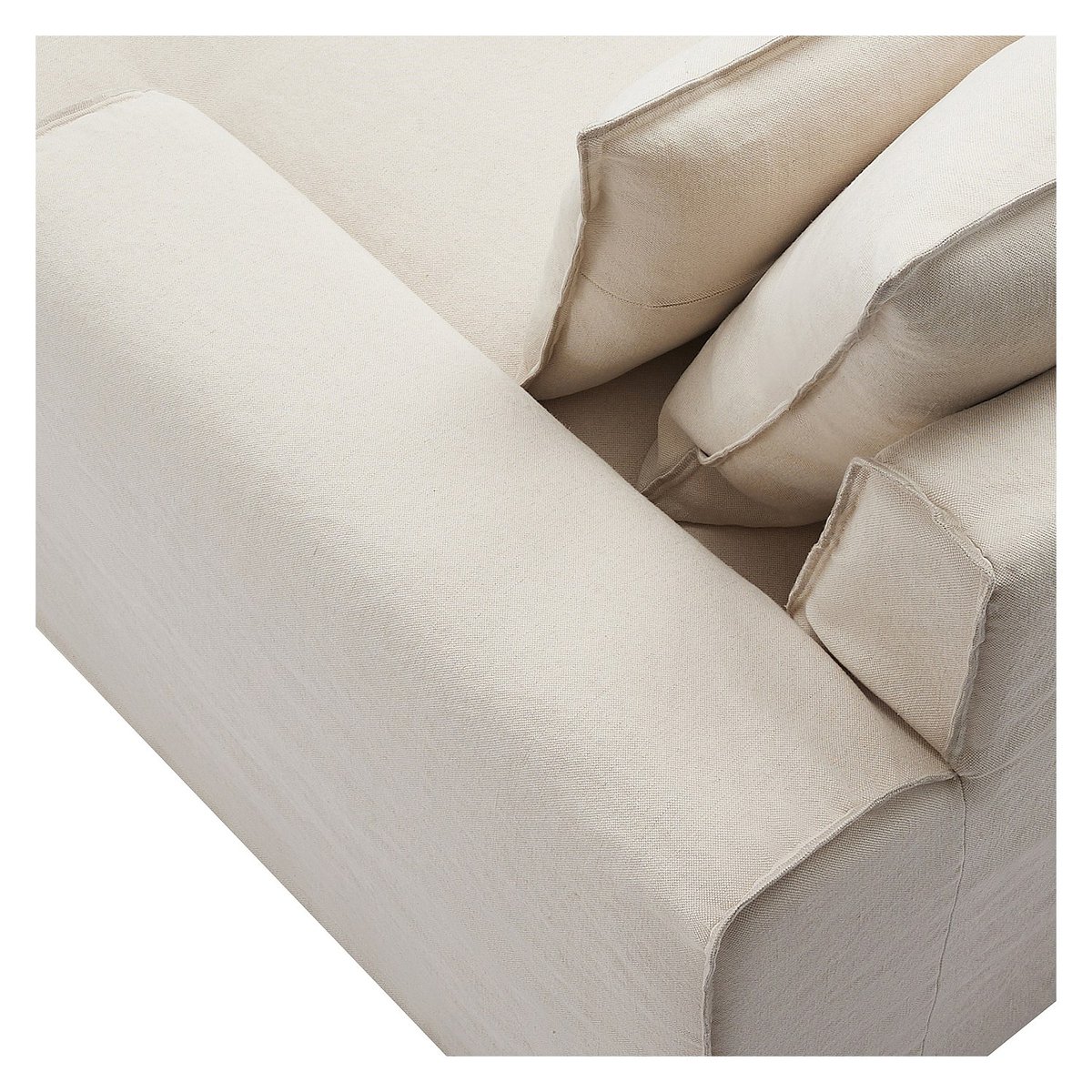 Canapé d'angle droit déhoussable en coton et lin garni de plumes GINOSA beige, HABITAT