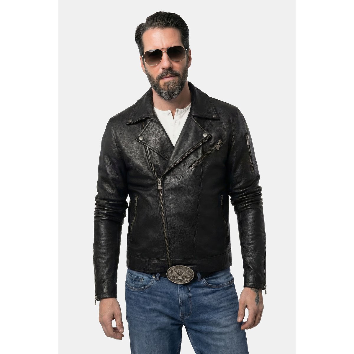 Veste de moto Perfecto en cuir noir, JP1880