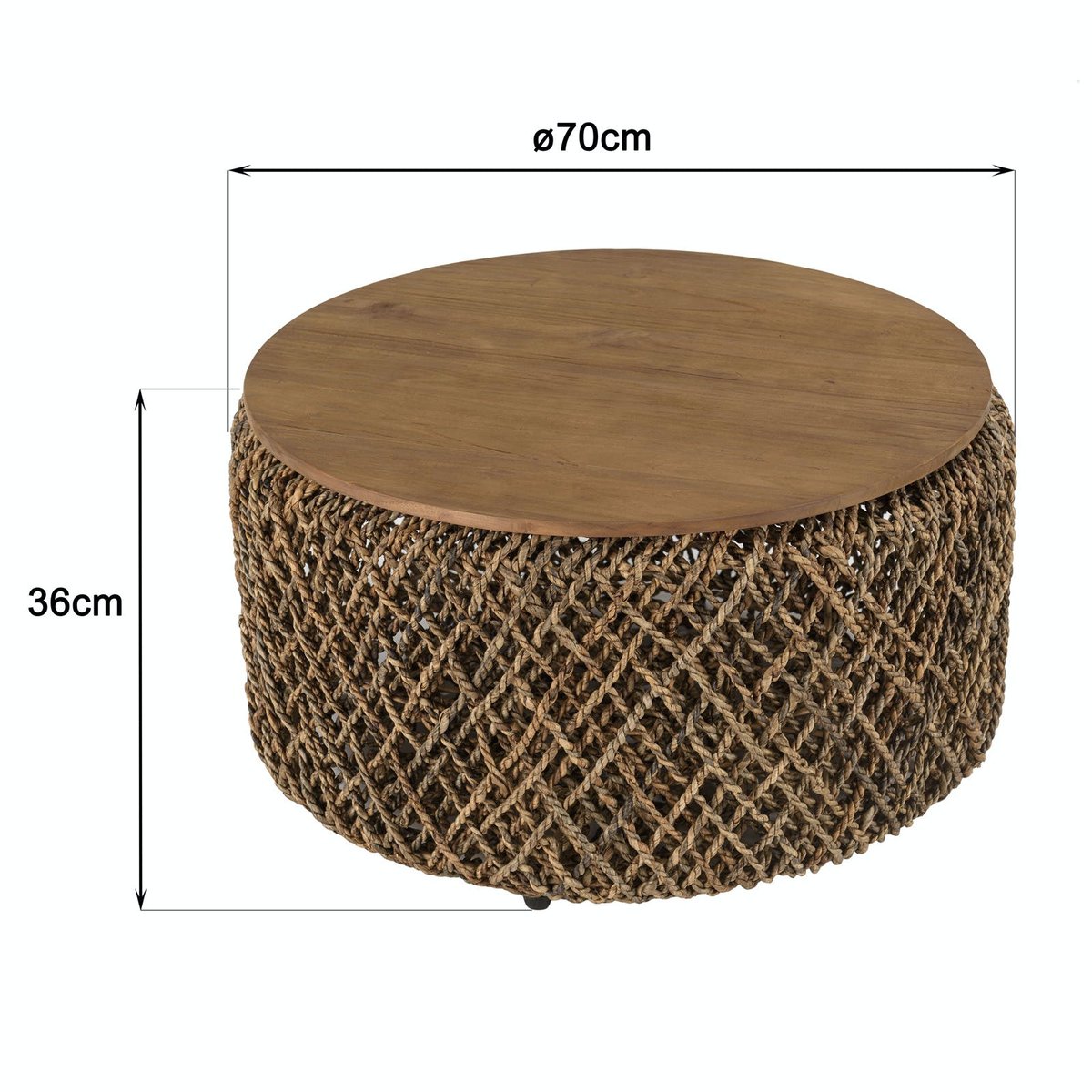 Table basse ronde 70 cm fibre tressée et bois SWING bois naturel, PIER IMPORT