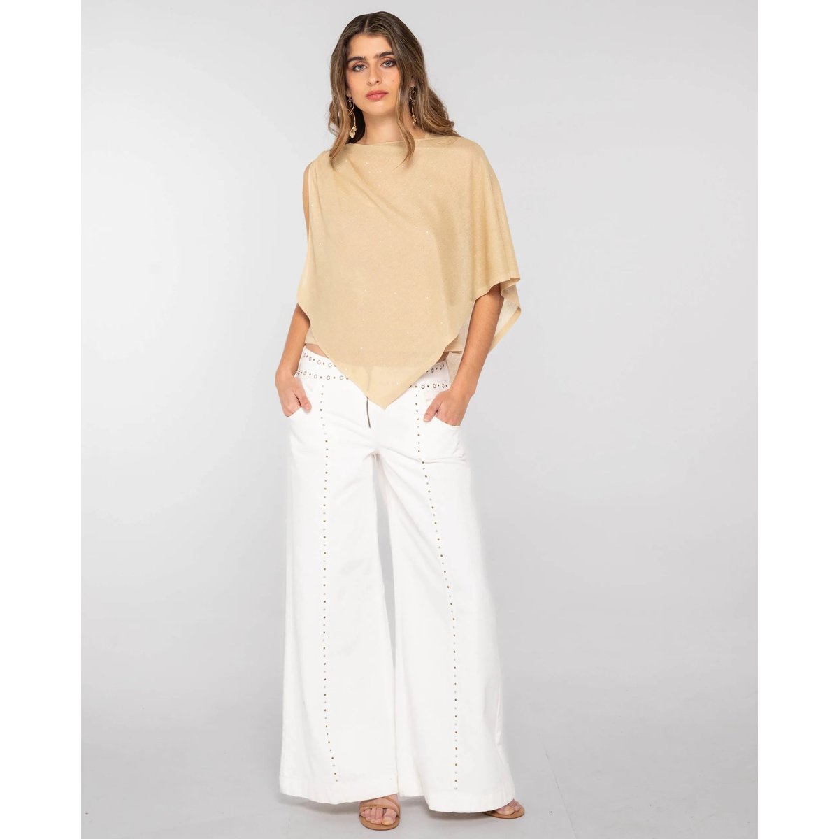 Top en maille avec cape asymétrique dorée, THE-ARE