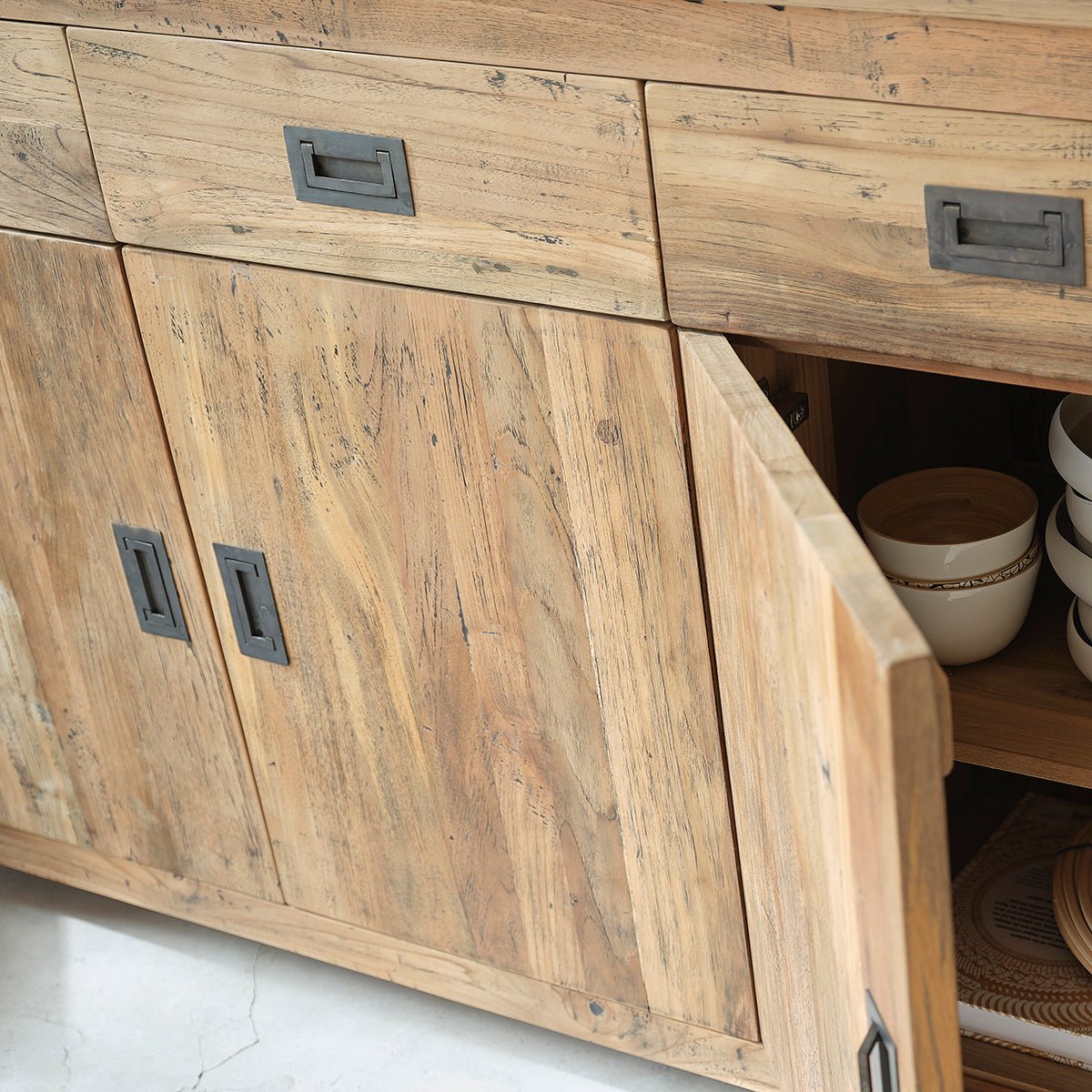 Buffet en bois de teck recyclé 200 cm CARGO naturel, BERAH GETAH