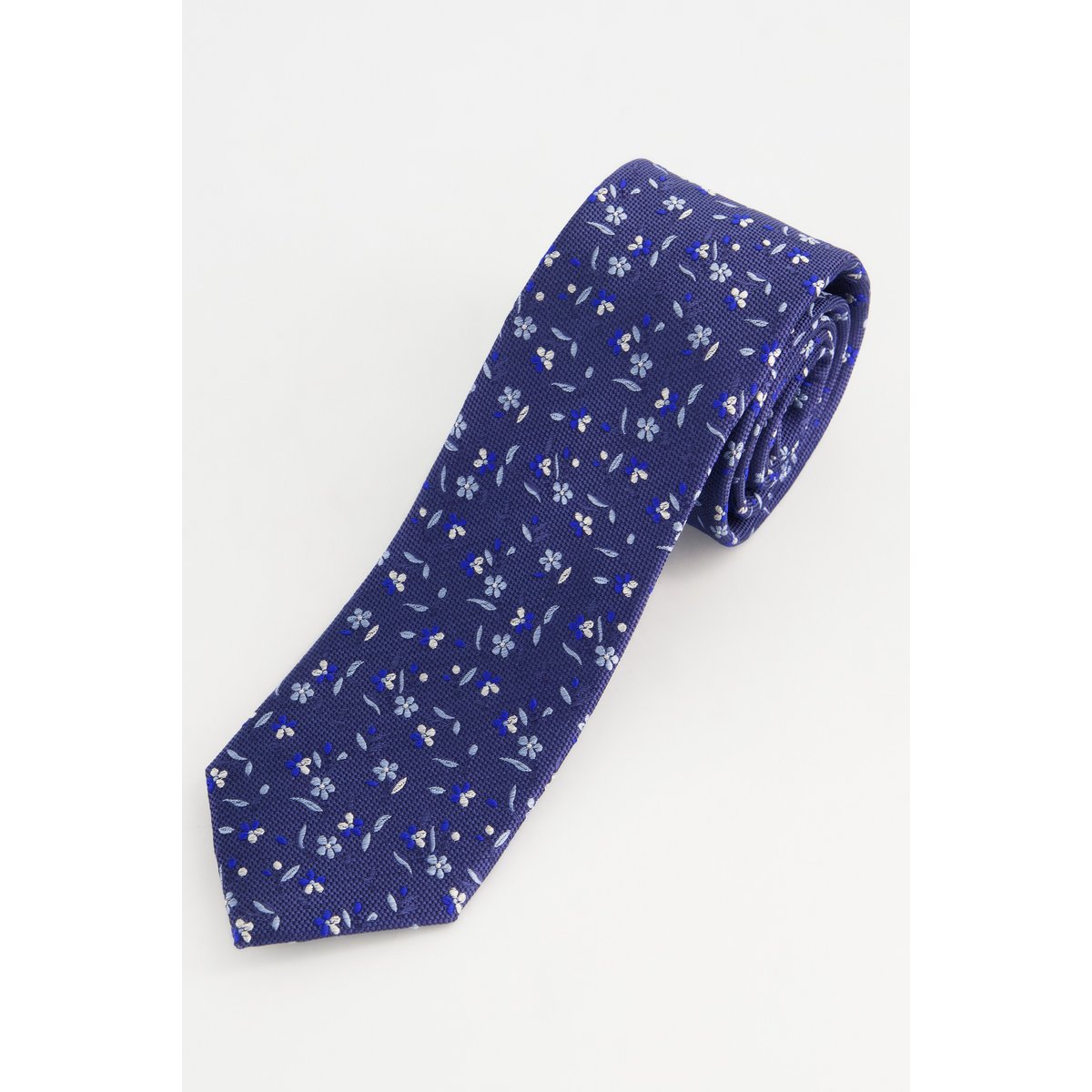 Cravate en soie ultra-longue, motif à fleurs bleu, JP1880