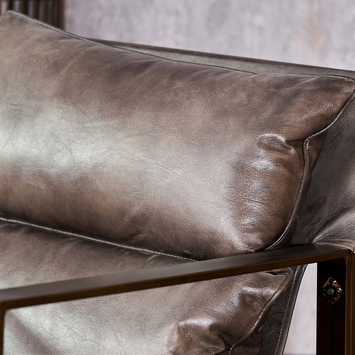 Noma Vintage Leather Accent Chair & Footstool charcoal grey, SO'HOME