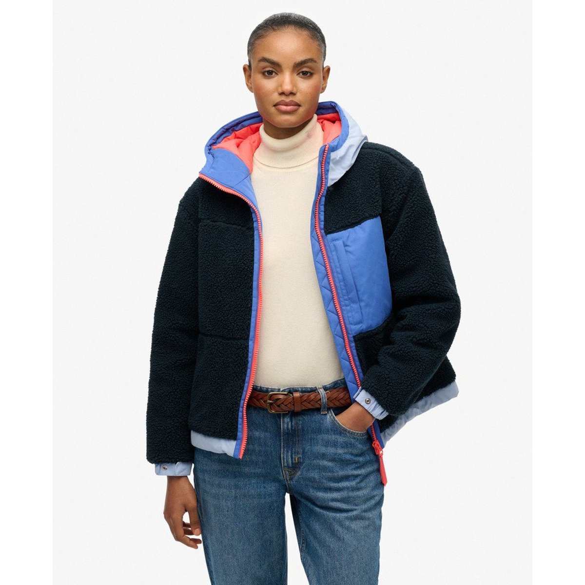 Veste Polaire Sherpa Vintage bleu marine myrtille, SUPERDRY