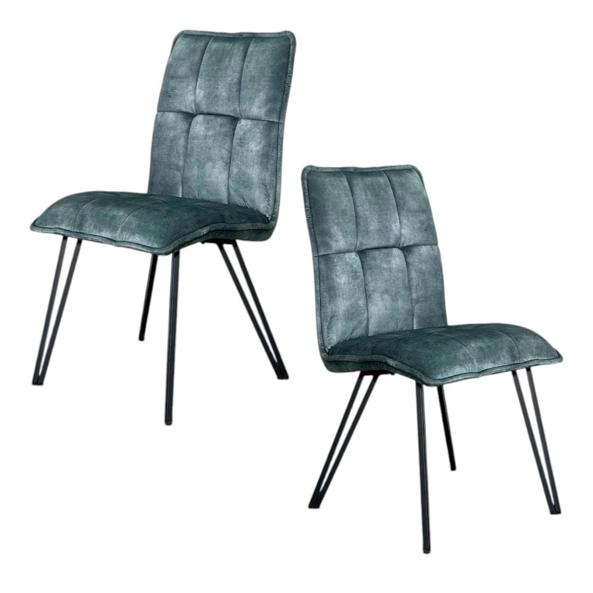 Chaise en tissu pieds épingle (lot de 2) MALMOE bleu pétrole, PIER IMPORT