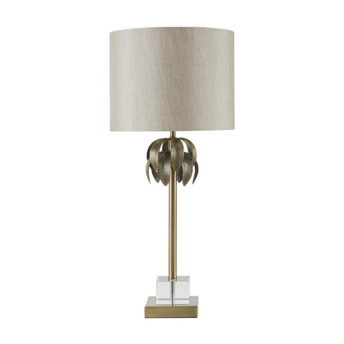 Helene Crystal Base and Palm Leaf Detail Table Lamp in Antique Brass gold, SO'HOME