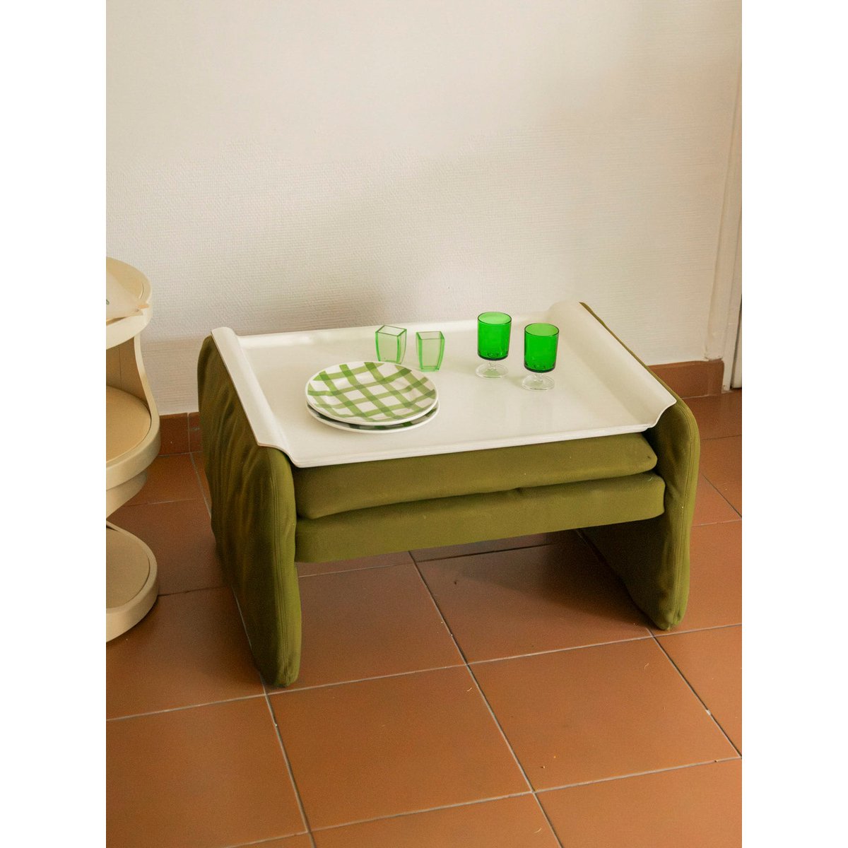 Table basse ottoman multifonctionnelle Donna N°1603 - Bon état vert, DEBONGOUT